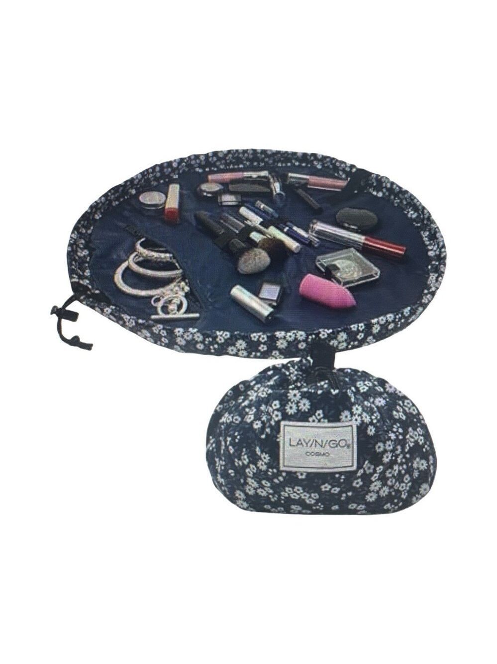 Lay-N-Go  Drawstring Navy Floral Cosmetic Organizer